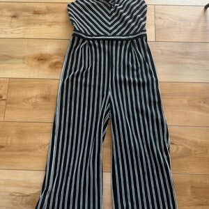 art class Black and White Striped Strapless Jumpsuit
